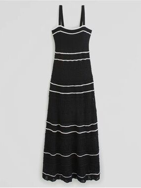 Abercrombie and Fitch Black Crochet Maxi Dress White Trim XL NWT